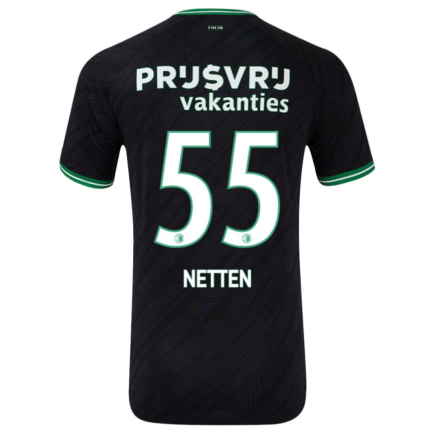 Kids Football Luc Netten #55 Black Green Away Jersey 2024/25 T-Shirt Nz