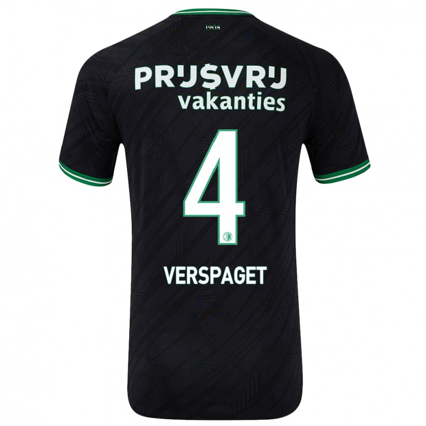 Kids Football Amber Verspaget #4 Black Green Away Jersey 2024/25 T-Shirt Nz