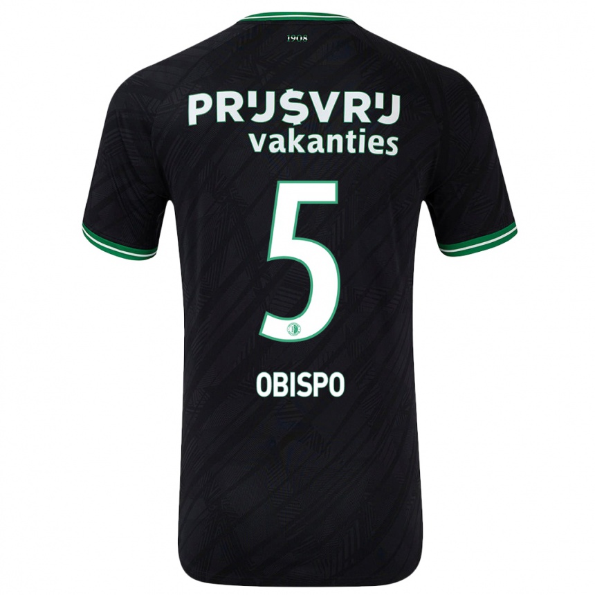 Kids Football Celainy Obispo #5 Black Green Away Jersey 2024/25 T-Shirt Nz