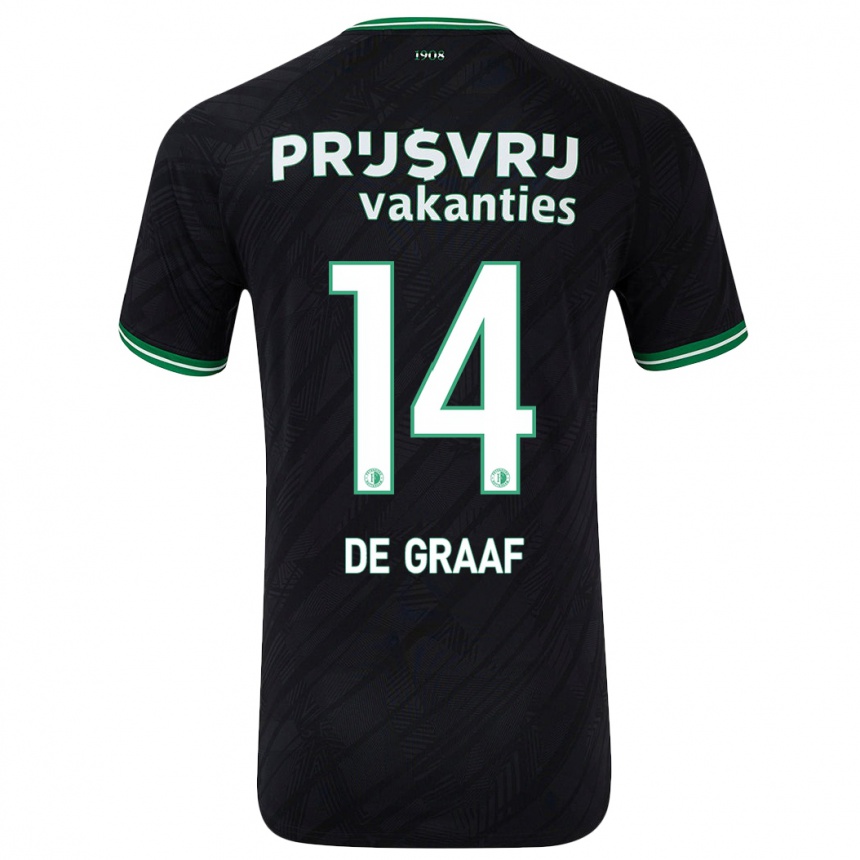 Kids Football Esmee De Graaf #14 Black Green Away Jersey 2024/25 T-Shirt Nz