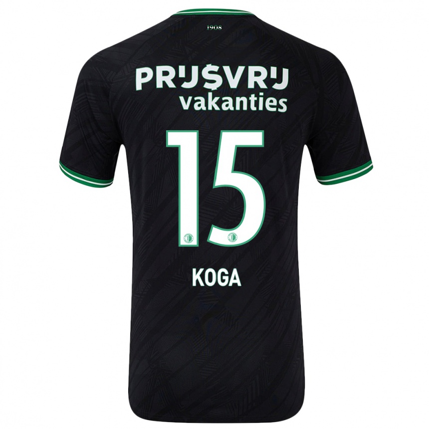 Kids Football Tōko Koga #15 Black Green Away Jersey 2024/25 T-Shirt Nz