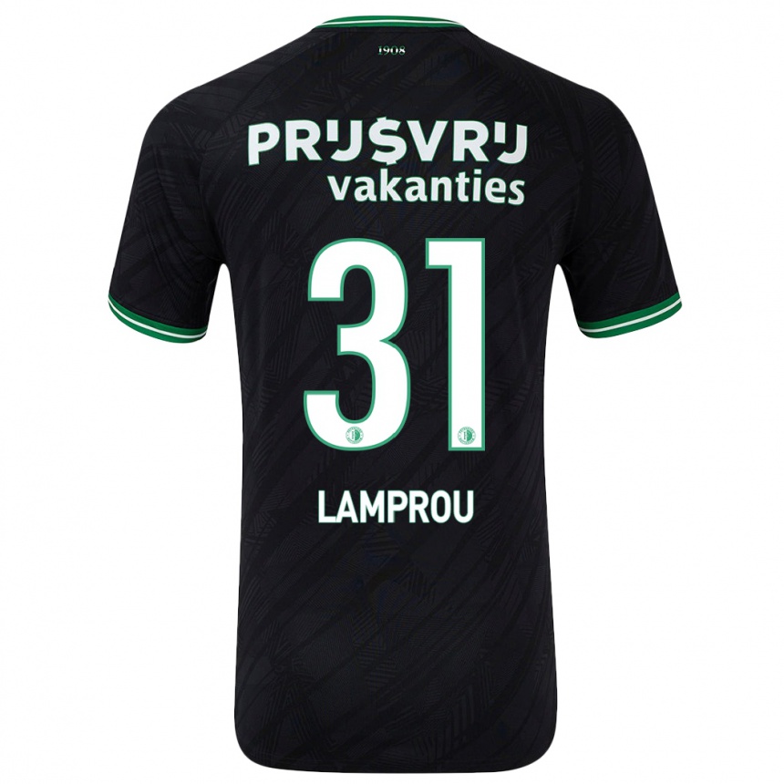 Kids Football Kostas Lamprou #31 Black Green Away Jersey 2024/25 T-Shirt Nz