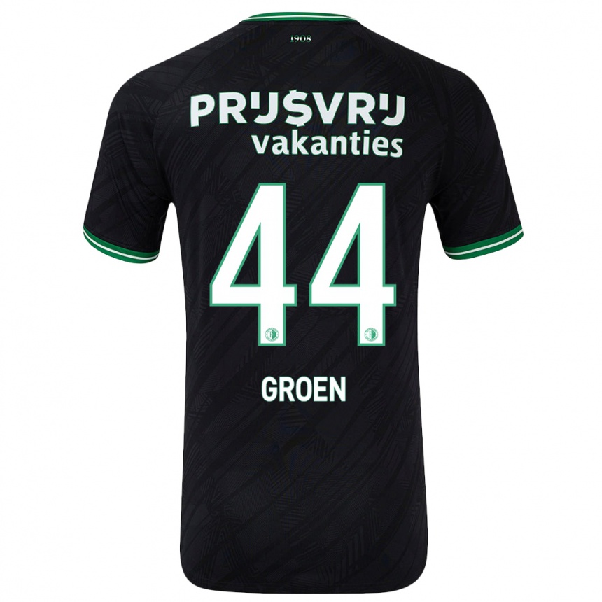 Kids Football Nesto Groen #44 Black Green Away Jersey 2024/25 T-Shirt Nz