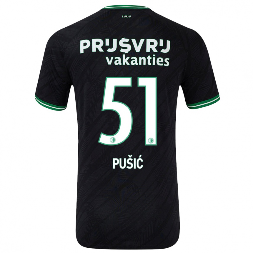 Kids Football Noah Pušić #51 Black Green Away Jersey 2024/25 T-Shirt Nz