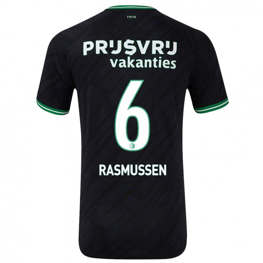 Kids Football Jacob Rasmussen #6 Black Green Away Jersey 2024/25 T-Shirt Nz