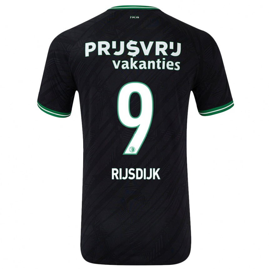 Kids Football Pia Rijsdijk #9 Black Green Away Jersey 2024/25 T-Shirt Nz