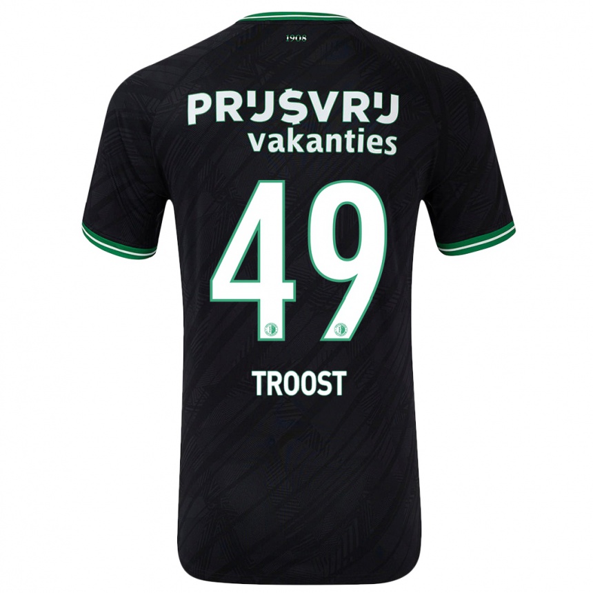 Kids Football Tein Troost #49 Black Green Away Jersey 2024/25 T-Shirt Nz