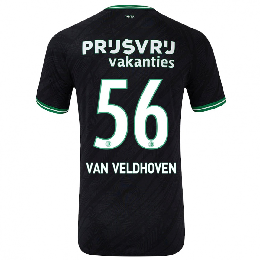 Kids Football Kars Van Veldhoven #56 Black Green Away Jersey 2024/25 T-Shirt Nz