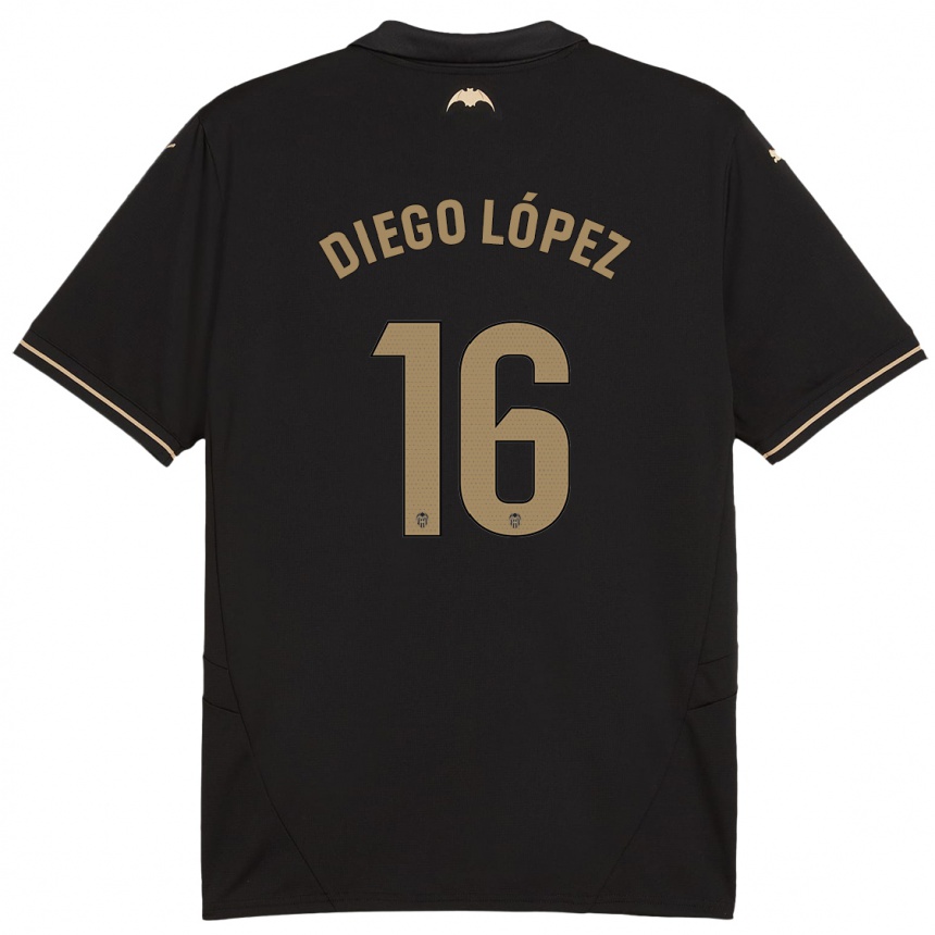 Kids Football Diego López #16 Black Away Jersey 2024/25 T-Shirt Nz