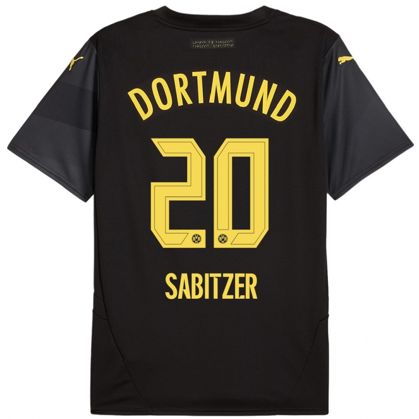 Kids Football Marcel Sabitzer #20 Black Yellow Away Jersey 2024/25 T-Shirt Nz