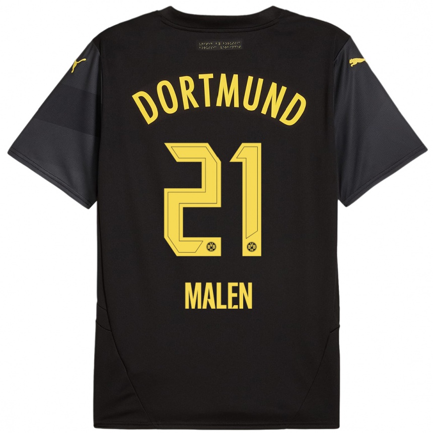 Kids Football Donyell Malen #21 Black Yellow Away Jersey 2024/25 T-Shirt Nz