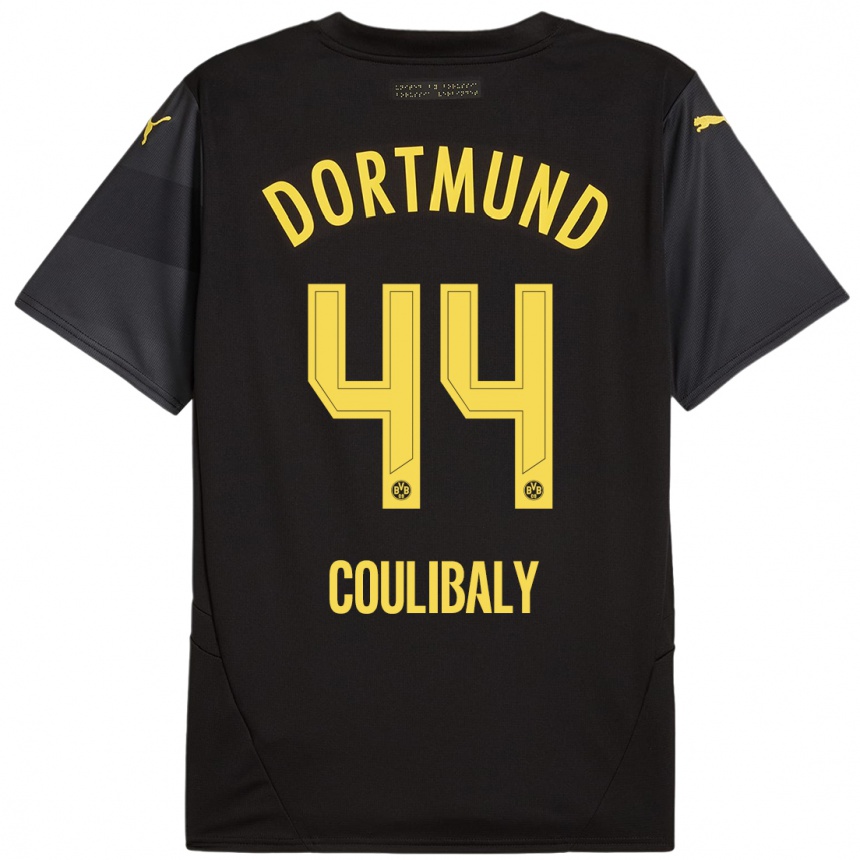 Kids Football Soumaila Coulibaly #44 Black Yellow Away Jersey 2024/25 T-Shirt Nz