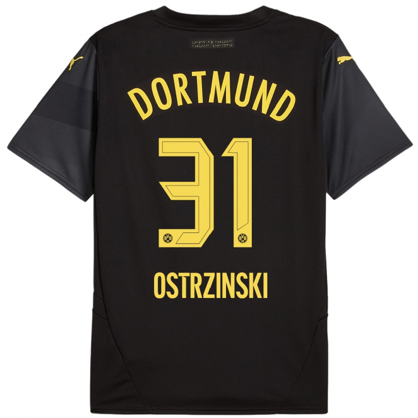 Kids Football Silas Ostrzinski #31 Black Yellow Away Jersey 2024/25 T-Shirt Nz