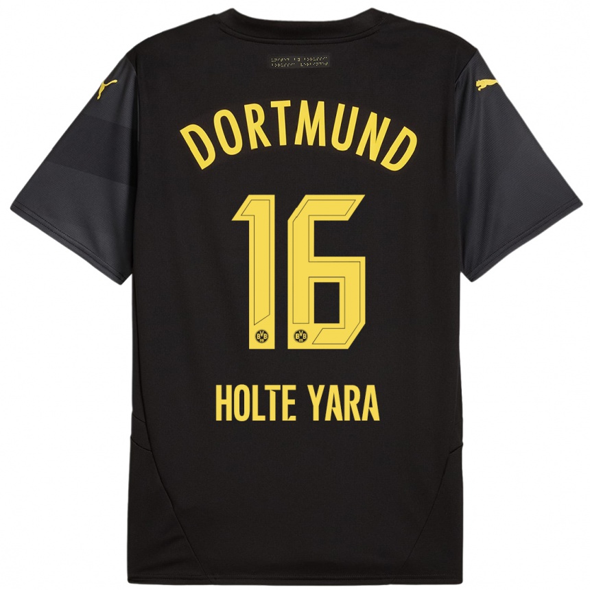 Kids Football Ten Holte Yara #16 Black Yellow Away Jersey 2024/25 T-Shirt Nz