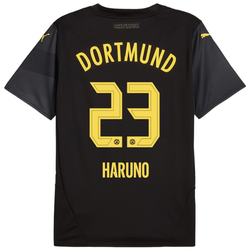 Kids Football Sasaki Haruno #23 Black Yellow Away Jersey 2024/25 T-Shirt Nz