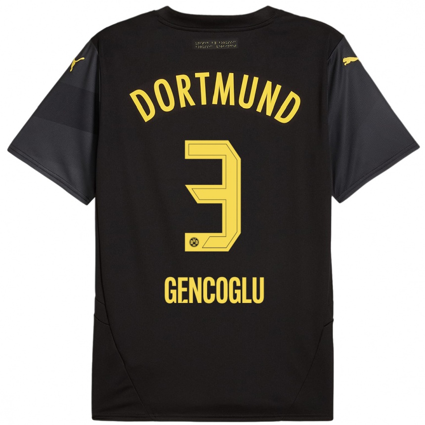 Kids Football Tekin Gencoglu #3 Black Yellow Away Jersey 2024/25 T-Shirt Nz