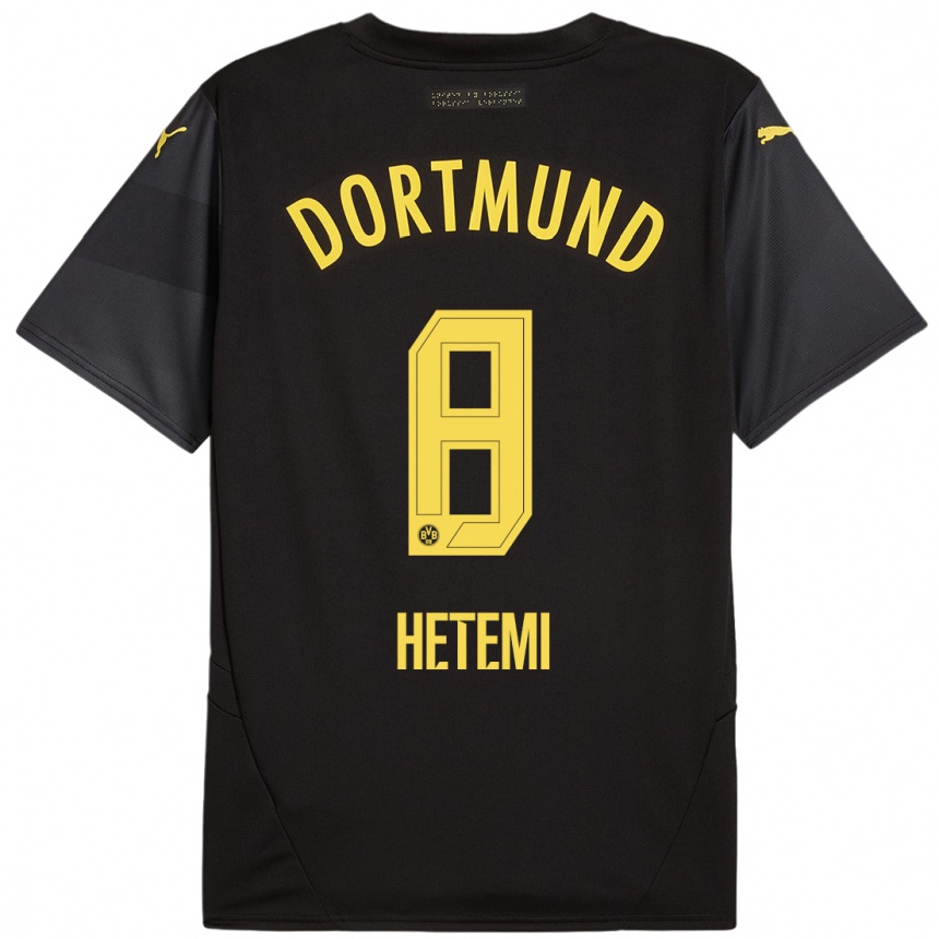 Kids Football Rilind Hetemi #8 Black Yellow Away Jersey 2024/25 T-Shirt Nz