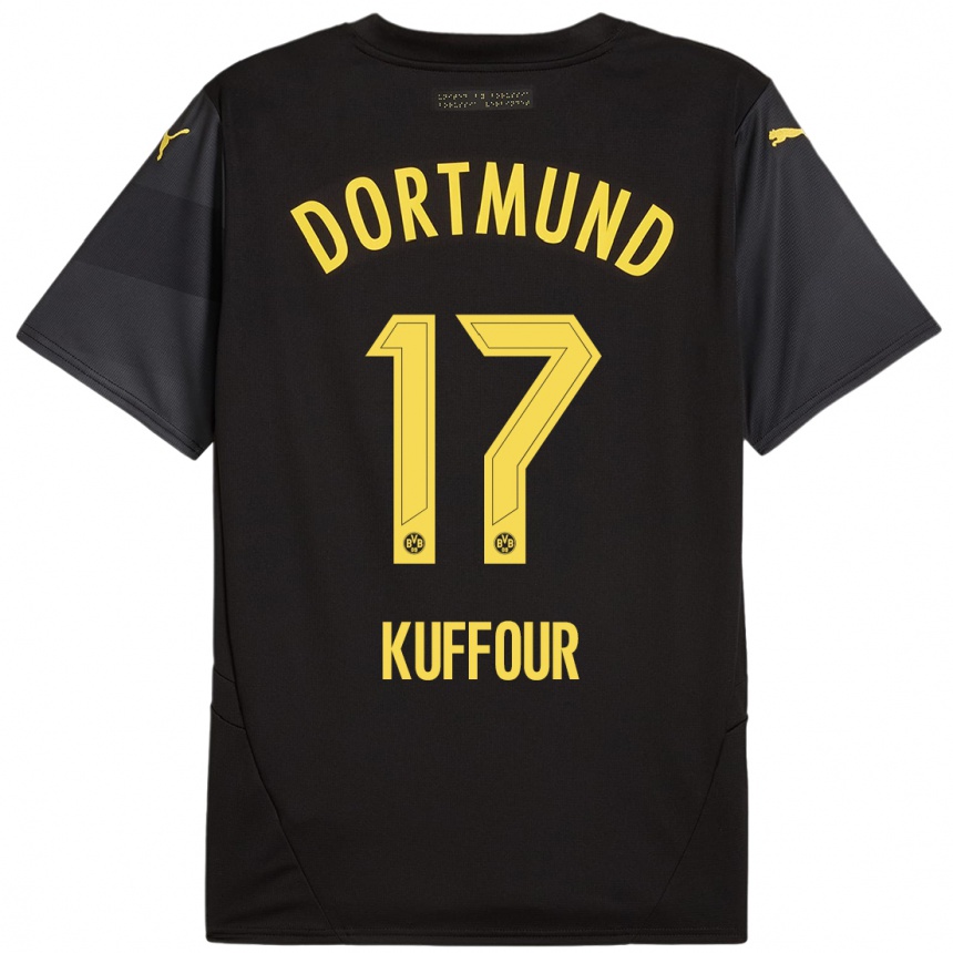 Kids Football Lloyd-Addo Kuffour #17 Black Yellow Away Jersey 2024/25 T-Shirt Nz