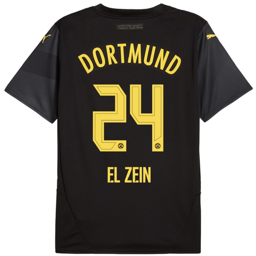 Kids Football Abu-Bekir Omer El-Zein #24 Black Yellow Away Jersey 2024/25 T-Shirt Nz