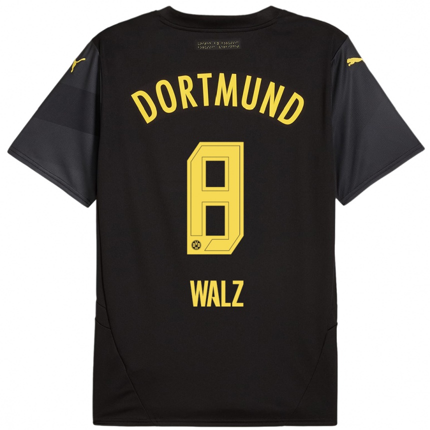 Kids Football Vasco Walz #8 Black Yellow Away Jersey 2024/25 T-Shirt Nz