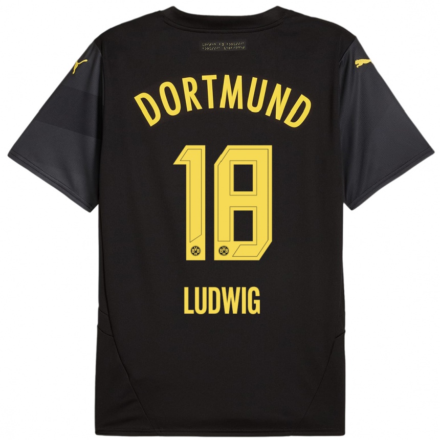 Kids Football Michel Ludwig #18 Black Yellow Away Jersey 2024/25 T-Shirt Nz