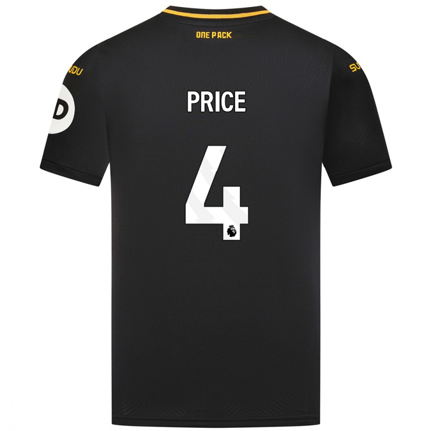 Kids Football Anna Price #4 Black Away Jersey 2024/25 T-Shirt Nz