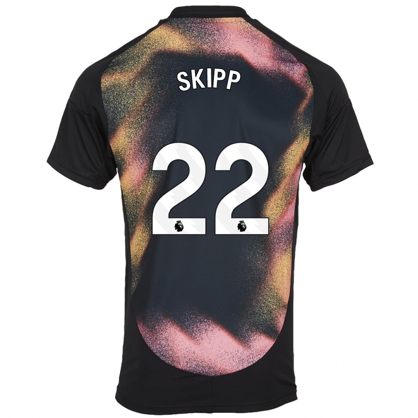 Kids Football Oliver Skipp #22 Black White Away Jersey 2024/25 T-Shirt Nz