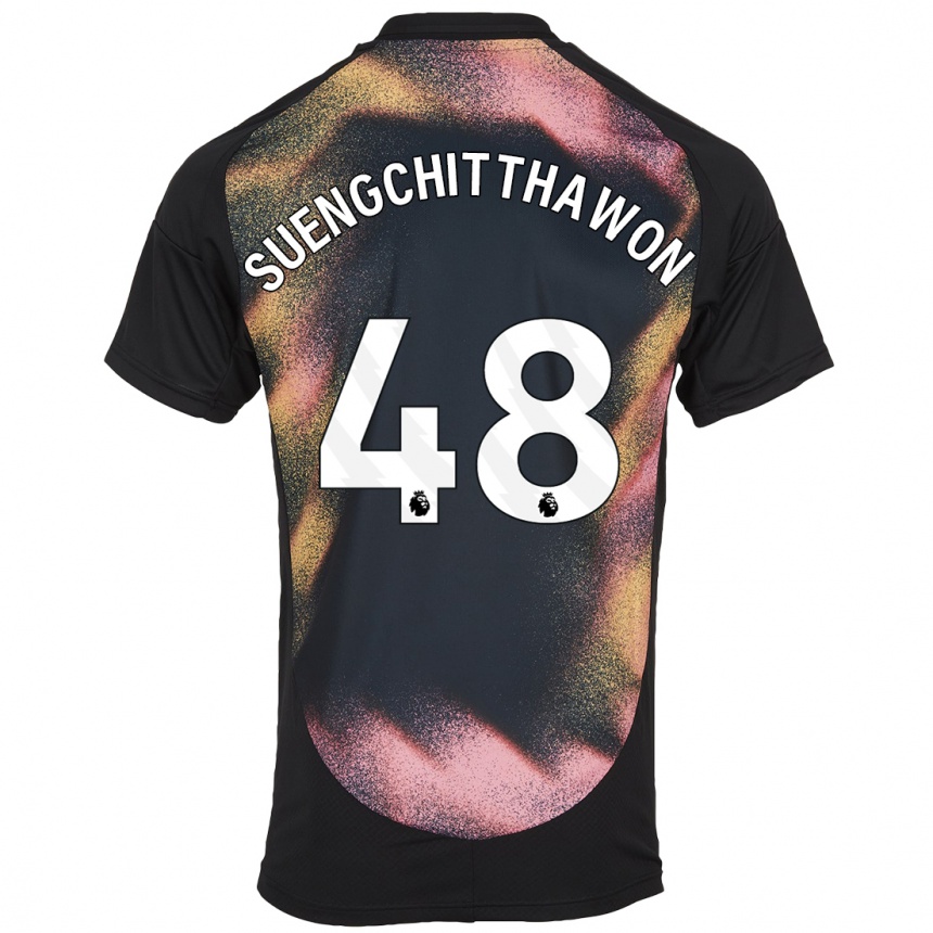 Kids Football Thanawat Suengchitthawon #48 Black White Away Jersey 2024/25 T-Shirt Nz