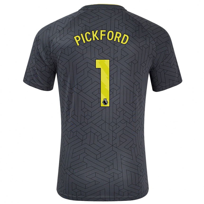 Kids Football Pickford #1 Black Yellow Away Jersey 2024/25 T-Shirt Nz