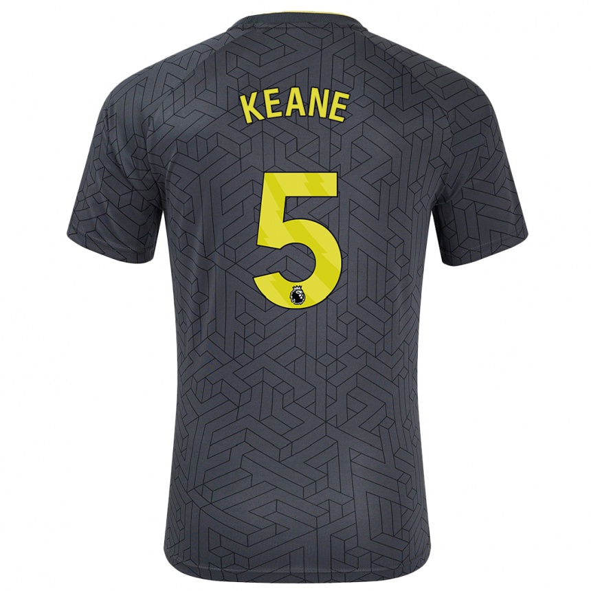 Kids Football Michael Keane #5 Black Yellow Away Jersey 2024/25 T-Shirt Nz