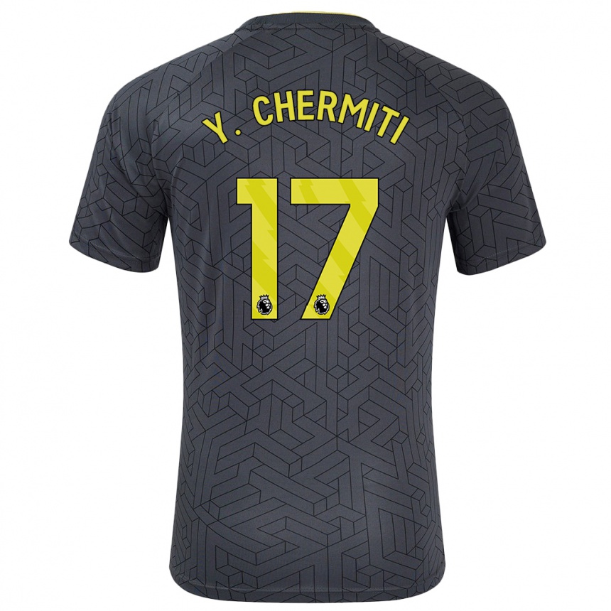 Kids Football Chermiti #17 Black Yellow Away Jersey 2024/25 T-Shirt Nz