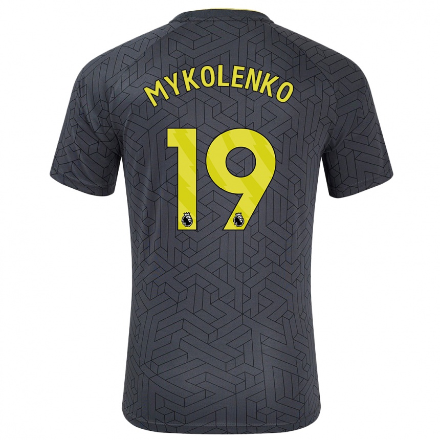 Kids Football Vitaliy Mykolenko #19 Black Yellow Away Jersey 2024/25 T-Shirt Nz