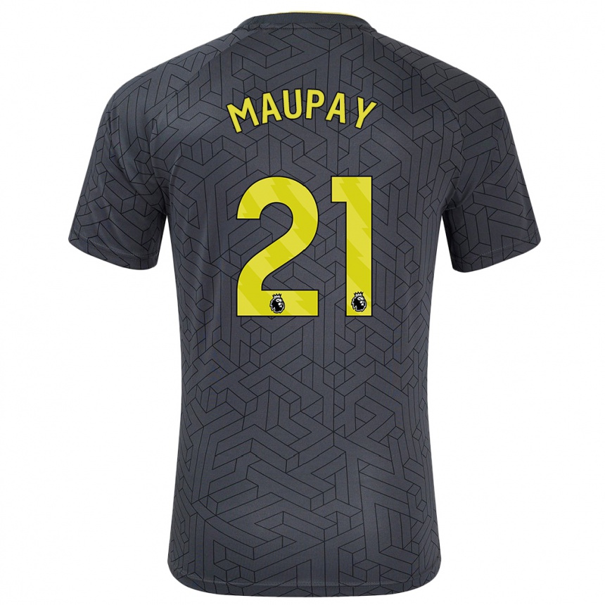 Kids Football Neal Maupay #21 Black Yellow Away Jersey 2024/25 T-Shirt Nz