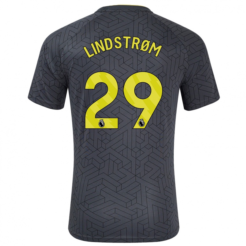 Kids Football Jesper Lindstrøm #29 Black Yellow Away Jersey 2024/25 T-Shirt Nz