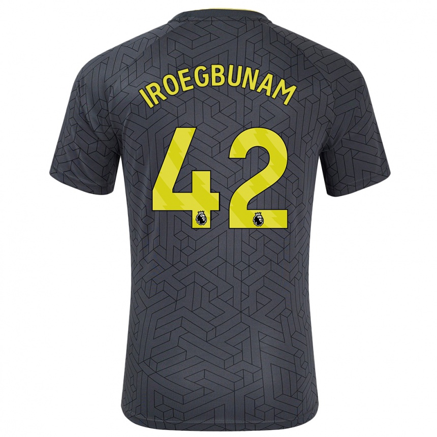 Kids Football Tim Iroegbunam #42 Black Yellow Away Jersey 2024/25 T-Shirt Nz