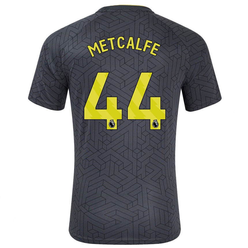 Kids Football Jenson Metcalfe #44 Black Yellow Away Jersey 2024/25 T-Shirt Nz