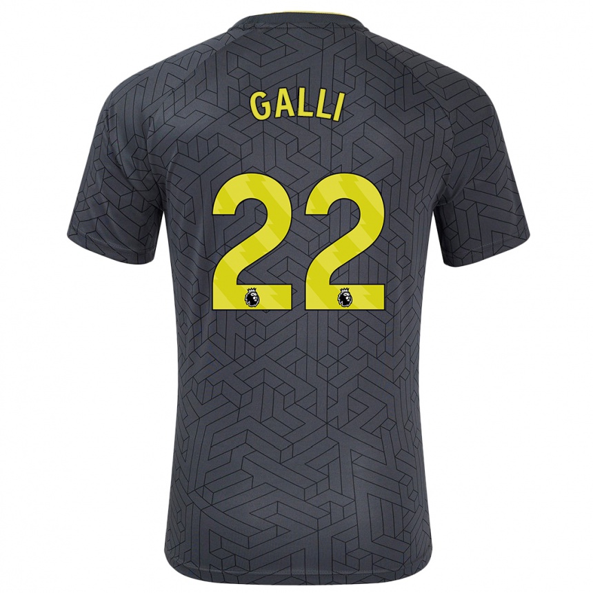 Kids Football Aurora Galli #22 Black Yellow Away Jersey 2024/25 T-Shirt Nz