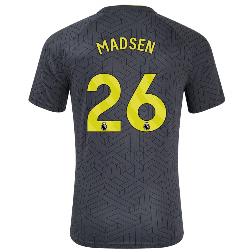 Kids Football Rikke Madsen #26 Black Yellow Away Jersey 2024/25 T-Shirt Nz