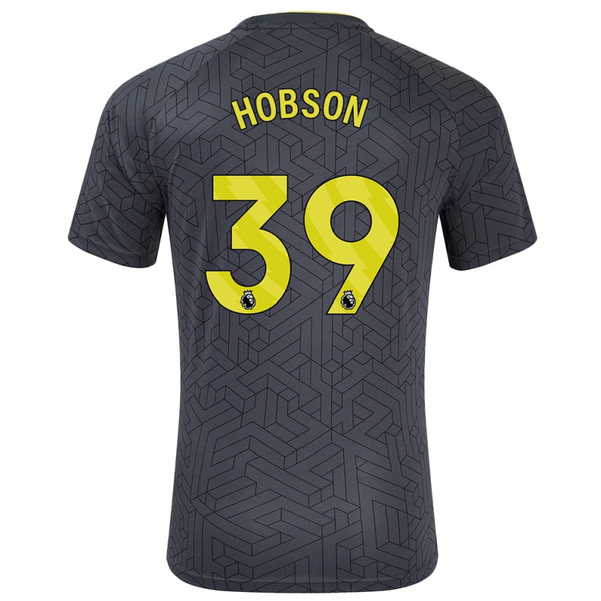 Kids Football Issy Hobson #39 Black Yellow Away Jersey 2024/25 T-Shirt Nz