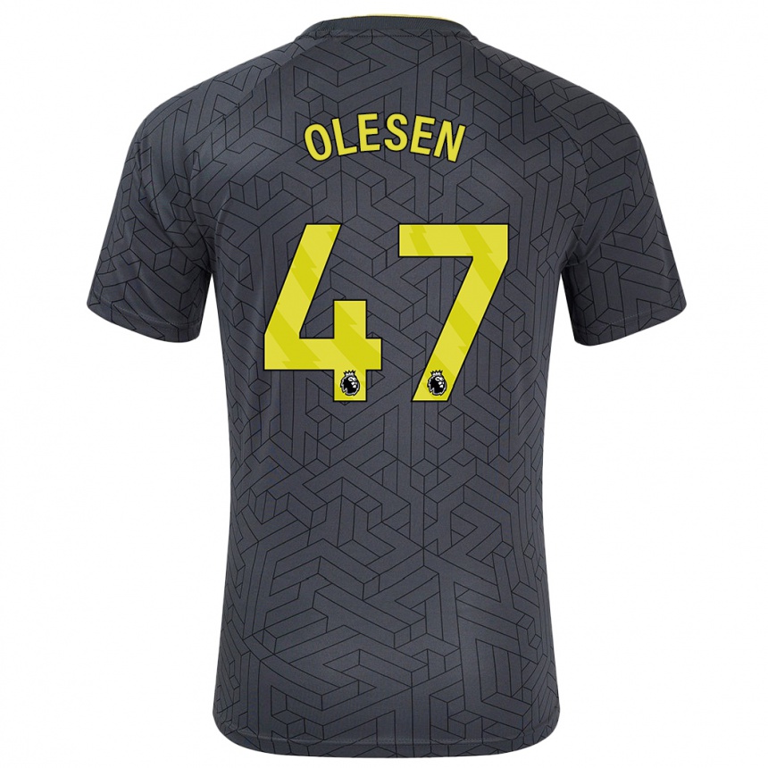 Kids Football Karoline Olesen #47 Black Yellow Away Jersey 2024/25 T-Shirt Nz