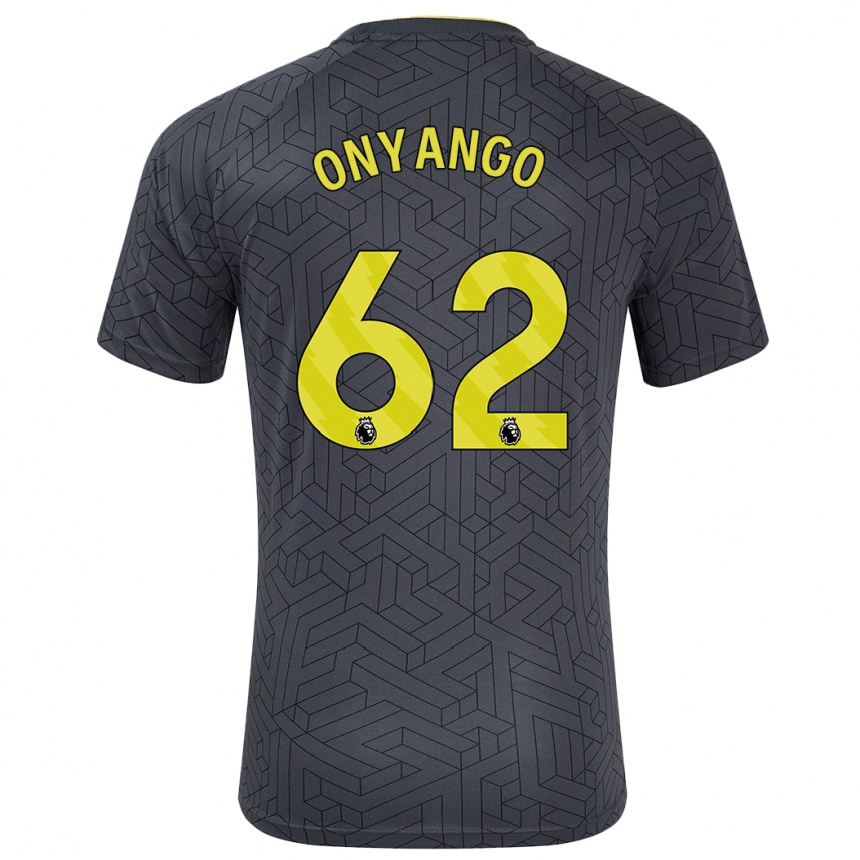 Kids Football Tyler Onyango #62 Black Yellow Away Jersey 2024/25 T-Shirt Nz