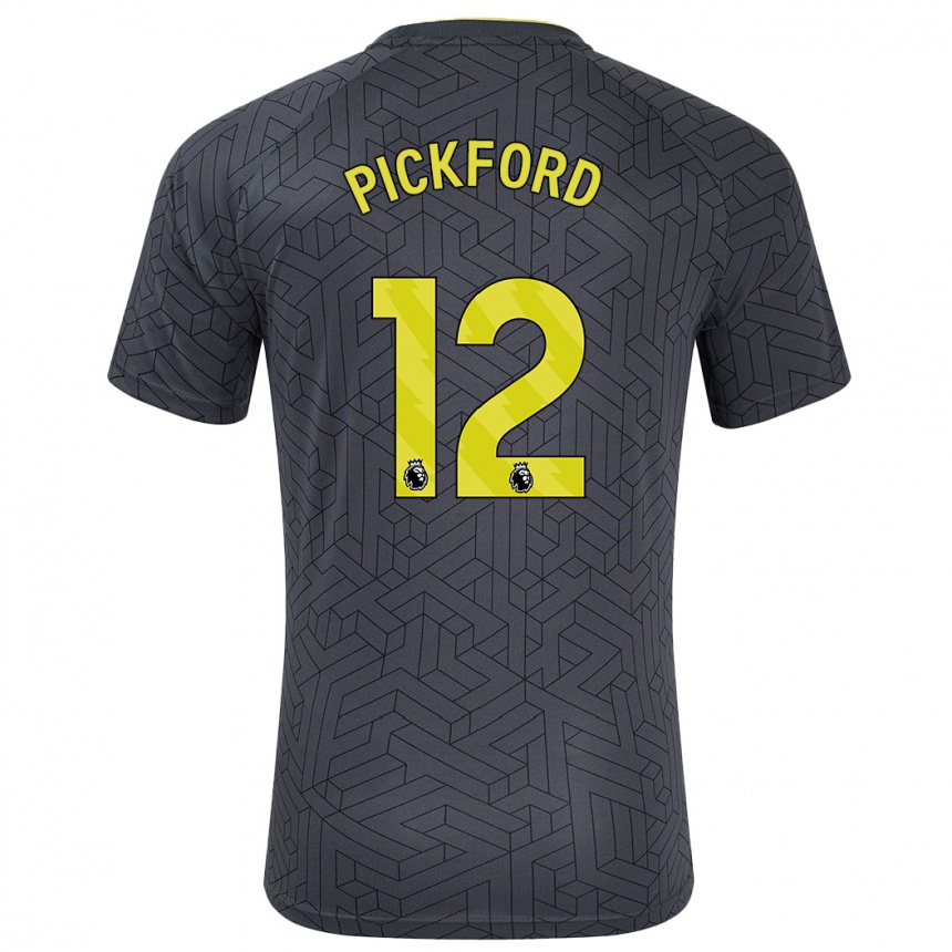 Kids Football Jordan Pickford #12 Black Yellow Away Jersey 2024/25 T-Shirt Nz