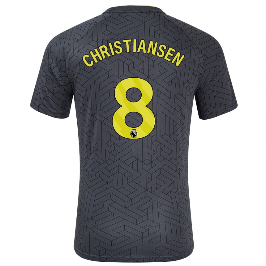 Kids Football Izzy Christiansen #8 Black Yellow Away Jersey 2024/25 T-Shirt Nz