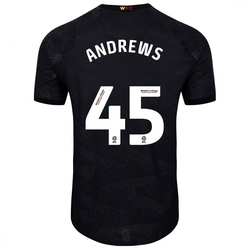 Kids Football Ryan Andrews #45 Black White Away Jersey 2024/25 T-Shirt Nz