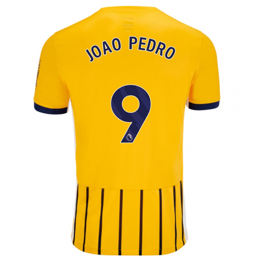 Kids Football João Pedro #9 Gold Blue Pinstripes Away Jersey 2024/25 T-Shirt Nz