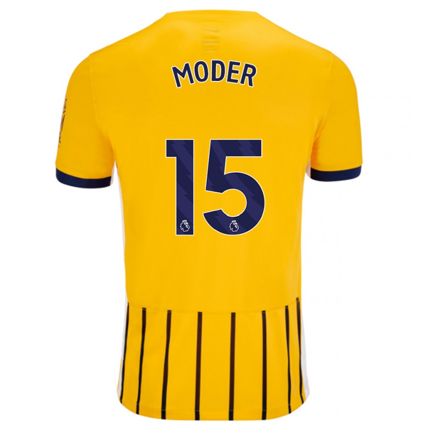 Kids Football Jakub Moder #15 Gold Blue Pinstripes Away Jersey 2024/25 T-Shirt Nz