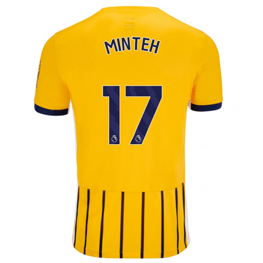 Kids Football Yankuba Minteh #17 Gold Blue Pinstripes Away Jersey 2024/25 T-Shirt Nz