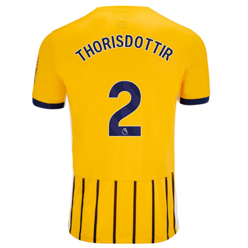 Kids Football Maria Thorisdottir #2 Gold Blue Pinstripes Away Jersey 2024/25 T-Shirt Nz