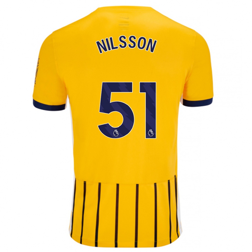 Kids Football Casper Nilsson #51 Gold Blue Pinstripes Away Jersey 2024/25 T-Shirt Nz