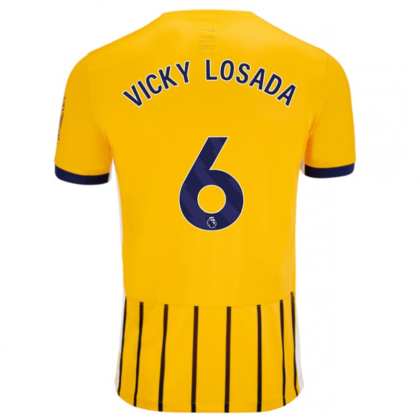 Kids Football María Victoria Losada Gómez #6 Gold Blue Pinstripes Away Jersey 2024/25 T-Shirt Nz